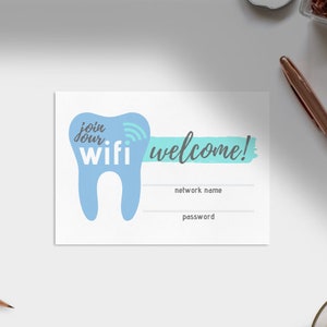 Mot de passe de nom de réseau Wifi imprimable pour le bureau dentaire (en anglais seulement) 5x7 - France Facile à imprimer et à remplir