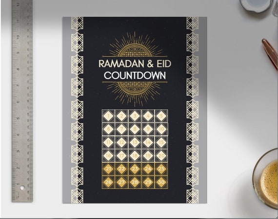 Art Deco Ramadan Eid Al Fitr Countdown Poster | Islamic School Month Calendar | Printable Muslim Planner | First Ramadan Calendar For Kids
