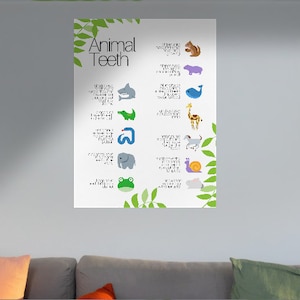 Animal Teeth Facts Poster | Wall Art For Dental Or Pediatric Doctor's Office | Peds | Classroom Decor | Dentist, Hygienist, Assistant Gift