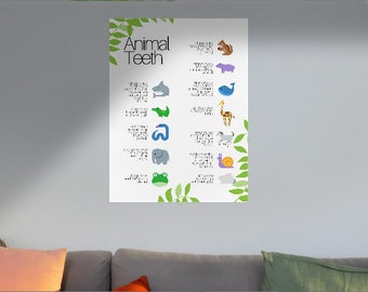Animal Teeth Facts Poster | Pediatric Dentist Office Decor (Digital Download)