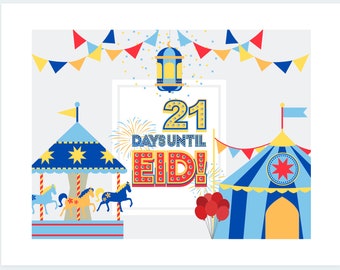 Eid Countdown Printable | Ramadan Party Decoration | Eid Al Adha Al Fitr | Islamic Holiday Decor | Muslim Mosque Sunday School Poster