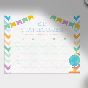 Eid Party Scattegories Spiel | Druckbar | Eid Al Adha | Eid Al Fitr