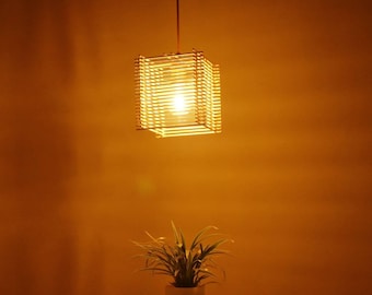 Abat-jour carré en bambou, Plafonnier, Lampe suspendue faite à la main, Lustre en bambou, Abat-jour Edison Light E27,