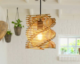 Seashell Bamboo Pendant Light Twisted Geometry Hanging Lamp Cieling Lampshade Boho Lantern Wood Wicker Chandelier Sea Shell Lamp Shade