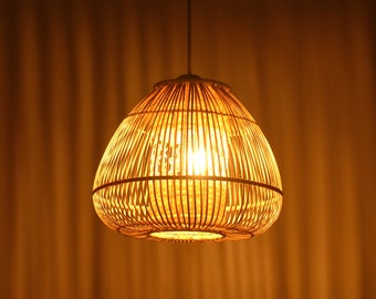 Bamboo Mushroom Lampshade Ceiling light Double Layer,Basket Lamp Shade,Woven Light Shade,Wicker Hanging Lamp, Vintage Pendant boho decor