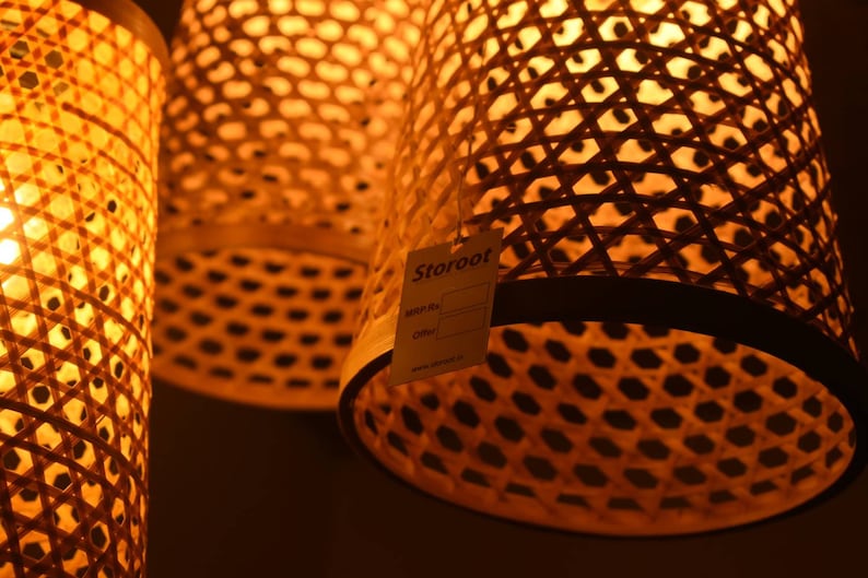 Honey comb Bamboo Lampshade conical shape Handmade Lantern Wicker Hanging Lamp Woven Ceiling Light Rattan Pendant Lamp shade image 7