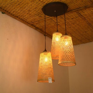 Honey comb Bamboo Lampshade conical shape Handmade Lantern Wicker Hanging Lamp Woven Ceiling Light Rattan Pendant Lamp shade image 6
