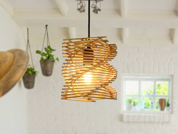 Seashell Bamboo Pendant Light Twisted Geometry Hanging Lamp