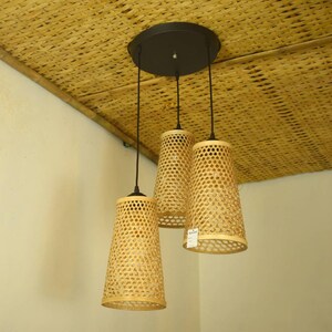 Honey comb Bamboo Lampshade conical shape Handmade Lantern Wicker Hanging Lamp Woven Ceiling Light Rattan Pendant Lamp shade image 2