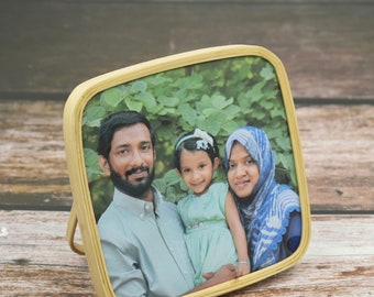 Bamboo Square photo frame with Rounded Corners and adjustable leg in smooth curved design 5"x5" size