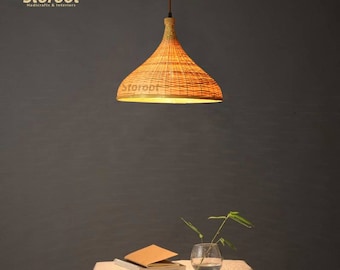 Suspension en bambou moderne, abat-jour de lampe de panier, abat-jour tissé, lampe suspendue en osier, décor vintage Pendentif boho