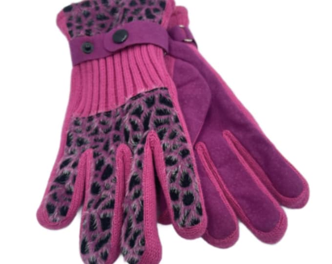 Pink Sparkle Animal Print Women's Winter Fashion Gloves