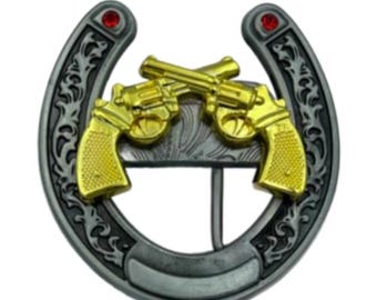 Western Cowboy Cowgirl Guns Horseshoe Belt Buckle Buckles