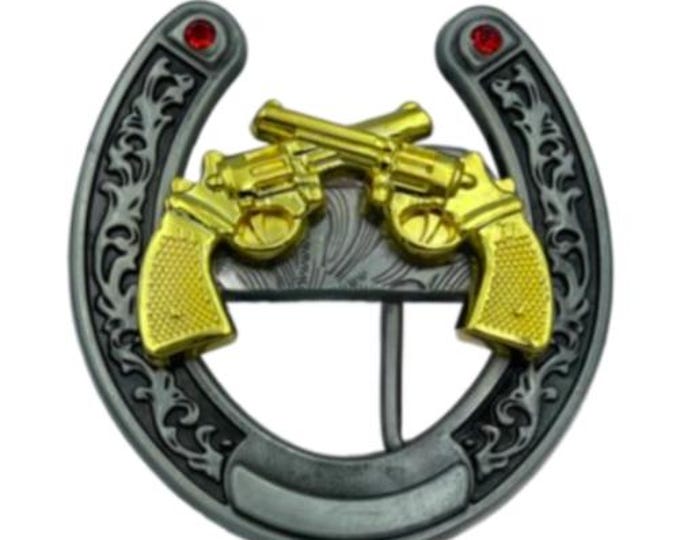 Western Cowboy Cowgirl Guns Horseshoe Belt Buckle Buckles
