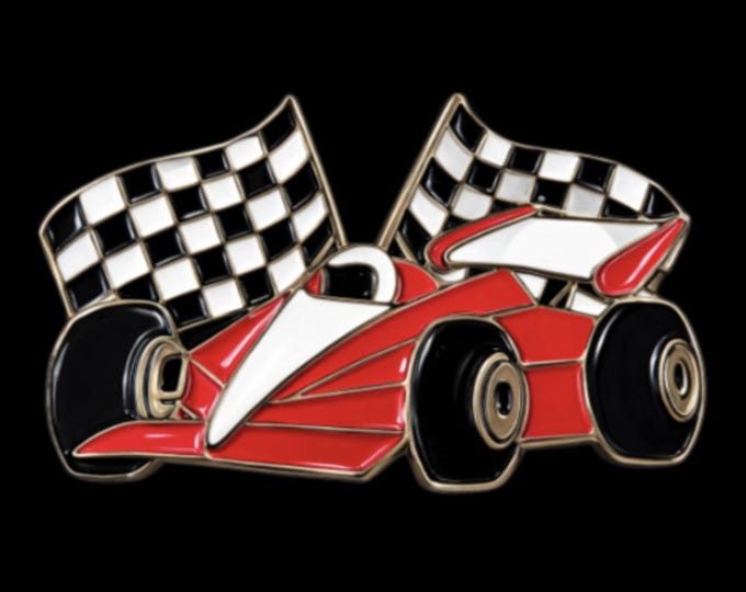 Red Race Racing Car Vehicle Checkered Flags Belt Buckle