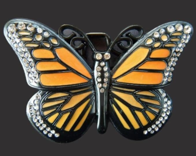 Belt Buckle Butterfly Rhinestone Orange Glitter Butterflies