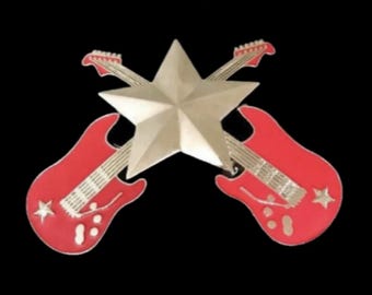 Guitar Belt Buckle Rock Music Crossed Guitars Buckles