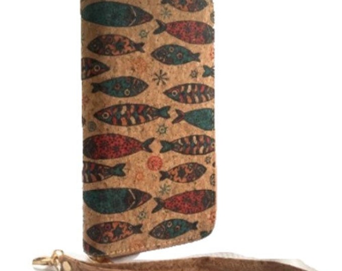 Women's Fashion Zipper Clutch Cork Wallet Fish Sardines Designs