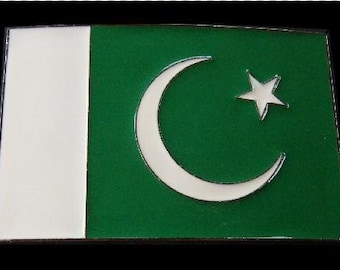 Pakistan Islam Republic Crescent Flag Belt Buckle