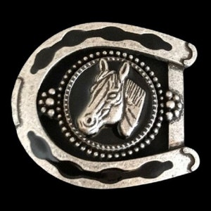 Horseshoe Black Horses Cowboy Cowgirl Western Belt Buckle Buckles