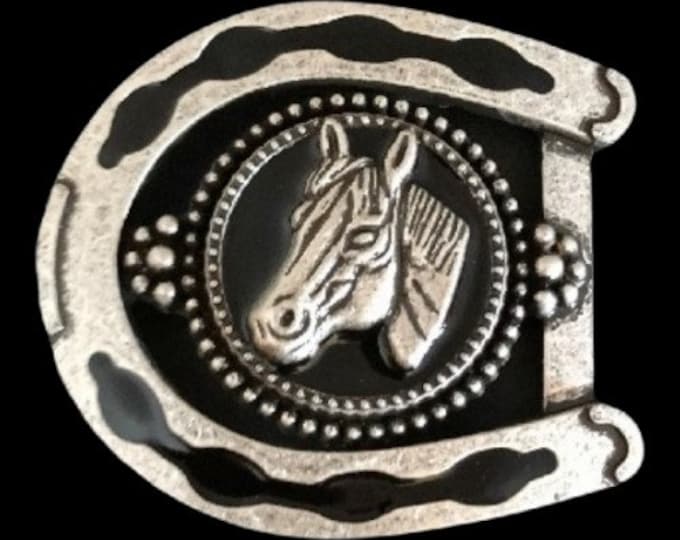 Horseshoe Black Horses Cowboy Cowgirl Western Belt Buckle Buckles