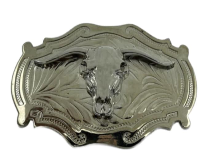 Silver Tone Western Texas Longhorn Steer Bull Rodeo Belt Buckle
