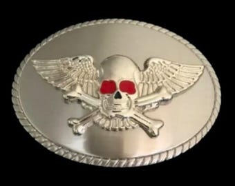 Human Skull Wings Gothic Crossbones Belt Buckle