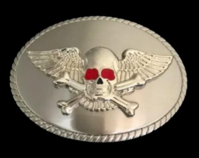 Human Skull Wings Gothic Crossbones Belt Buckle
