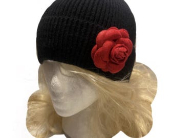 Women's Black Knitted Ladies Fashion Winter Ski Hat Beanie