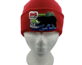 Toque Bear Ski Beanie Hat Canada Canadian Flag Maple Leaf Winter Hats