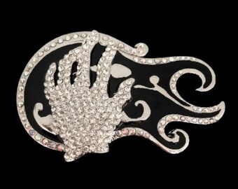 Rhinestone Hand Playing Electric Guitar Music Musical Belt Buckle Buckles
