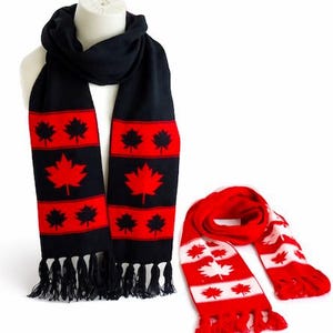 Winter Scarves Warm Red Black Winter Fashion Scarf Canada Maple Leaf