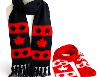 Winter Scarves Warm Red Black Winter Fashion Scarf Canada Maple Leaf