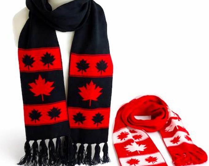 Winter Scarves Warm Red Black Winter Fashion Scarf Canada Maple Leaf
