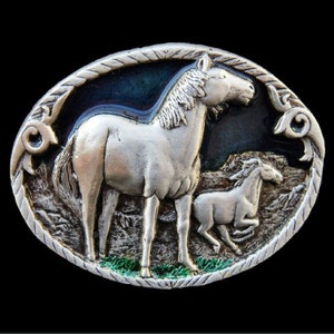 Western Wild Horse Pony Cowboy Rodeo Pewter Belt Buckle