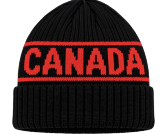 Canada Flag Canadian Maple Leaf Black Red Ski Hat Tuque Beanie Chapeau