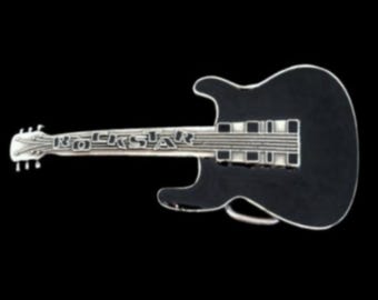 Heavy Metal Rock Music Black Electric String Guitar Belt Buckle