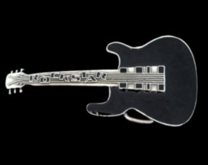 Heavy Metal Rock Music Black Electric String Guitar Belt Buckle