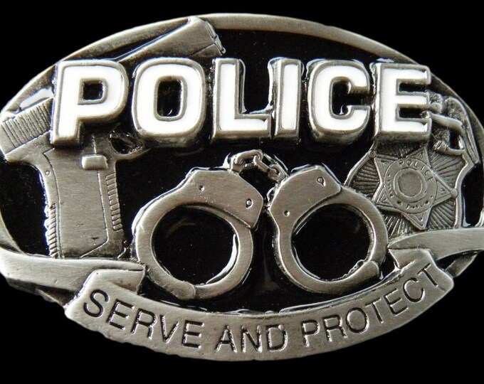 Police Handcuffs Gun Badge Serve Protect Belt Buckle Buckles