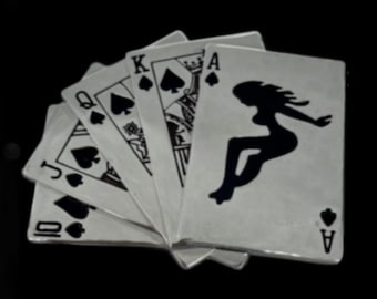 Royal Straight Flush Casino Gambling Poker  Mudflap Belt Buckle