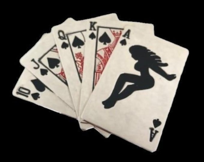 Royal Flush Spades Mudflap Girl Poker Hand Belt Buckle