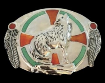 Howling Wolf Native Amerindian Animal Belt Buckle
