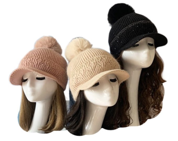 Women's Girl Casual Warm Knit Short Brim Fall Winter Snow Beret Hat Cap