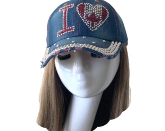 Rhinestone I love Canada Bling Denim Women's Baseball Cap Hat