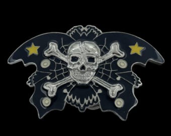 Skull Crossbones Black Wings Butterfly Belt Buckle
