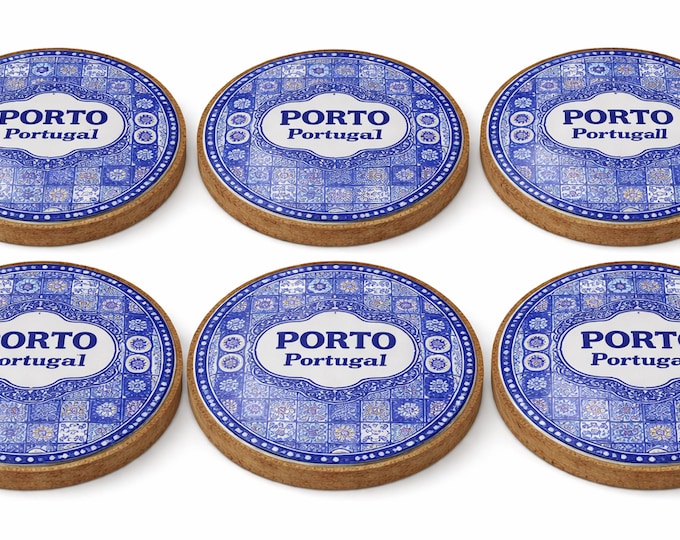 Traditional Tiles Imagery Portugal Cityscape Coaster Set of 6 Piece Souvenir