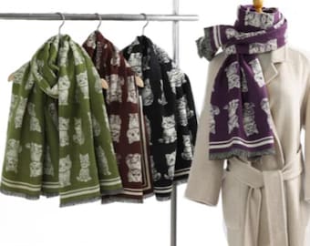 Ladies Top Quality Double Sided Cat Pattern Scarf Evening Shawl Warm