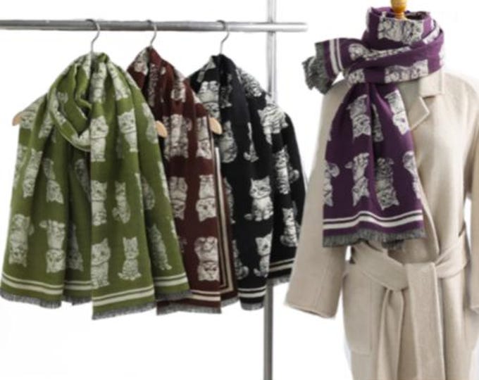 Ladies Top Quality Double Sided Cat Pattern Scarf Evening Shawl Warm
