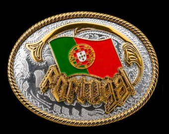 Portugal Flag Belt Buckle Portuguese Cowboy Rancher Western Buckles