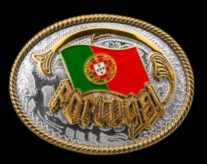 Portugal Flag Belt Buckle Portuguese Cowboy Rancher Western Buckles